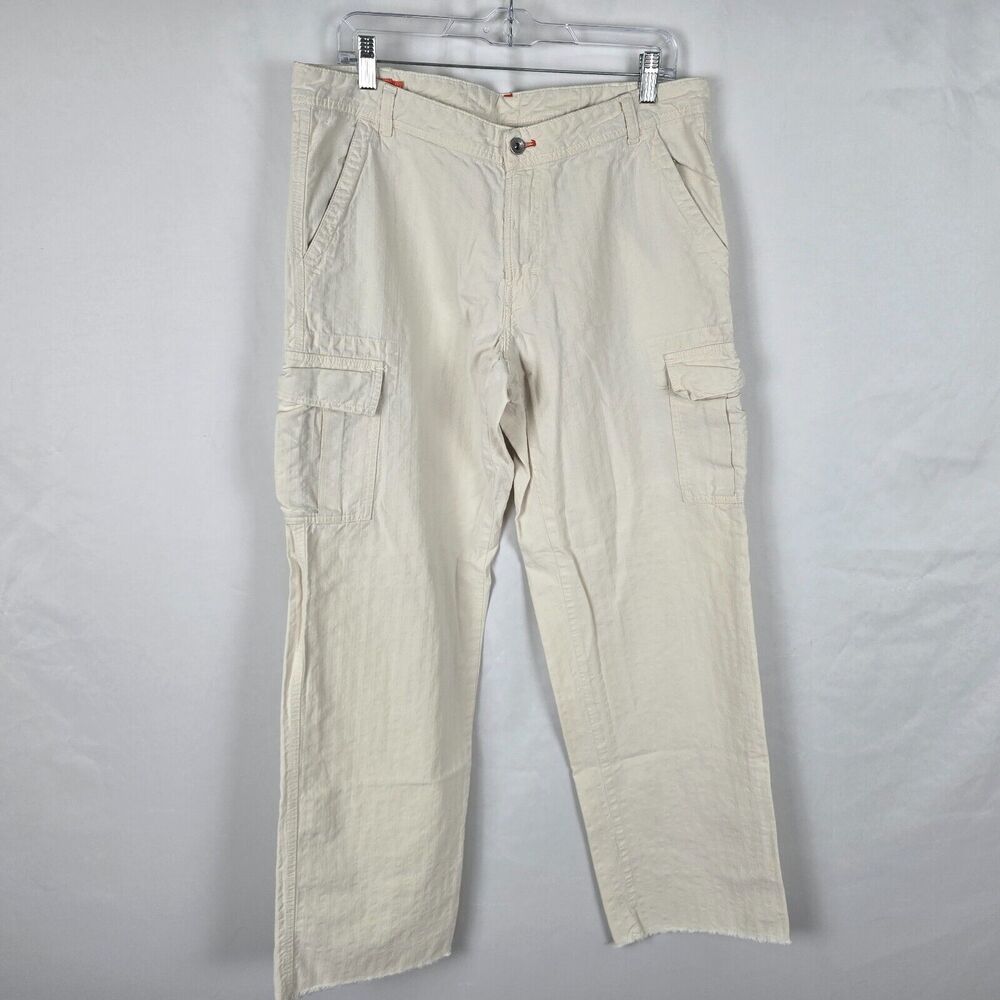 Faconnable Jeans Men's 35 / 45 Beige Cargo Pockets Faint Striped Straight